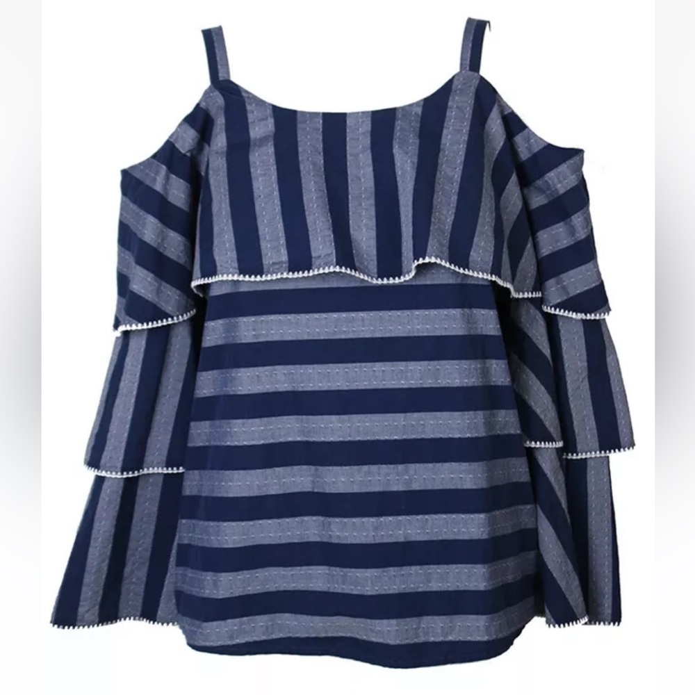 INC International Concepts Women’s Blue Cold Shoulder Flounce Blouse Size M